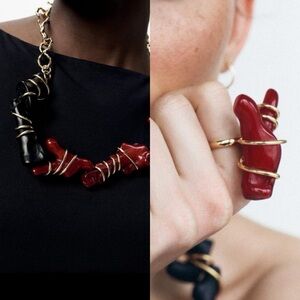 Zara faux coral necklace and ring set